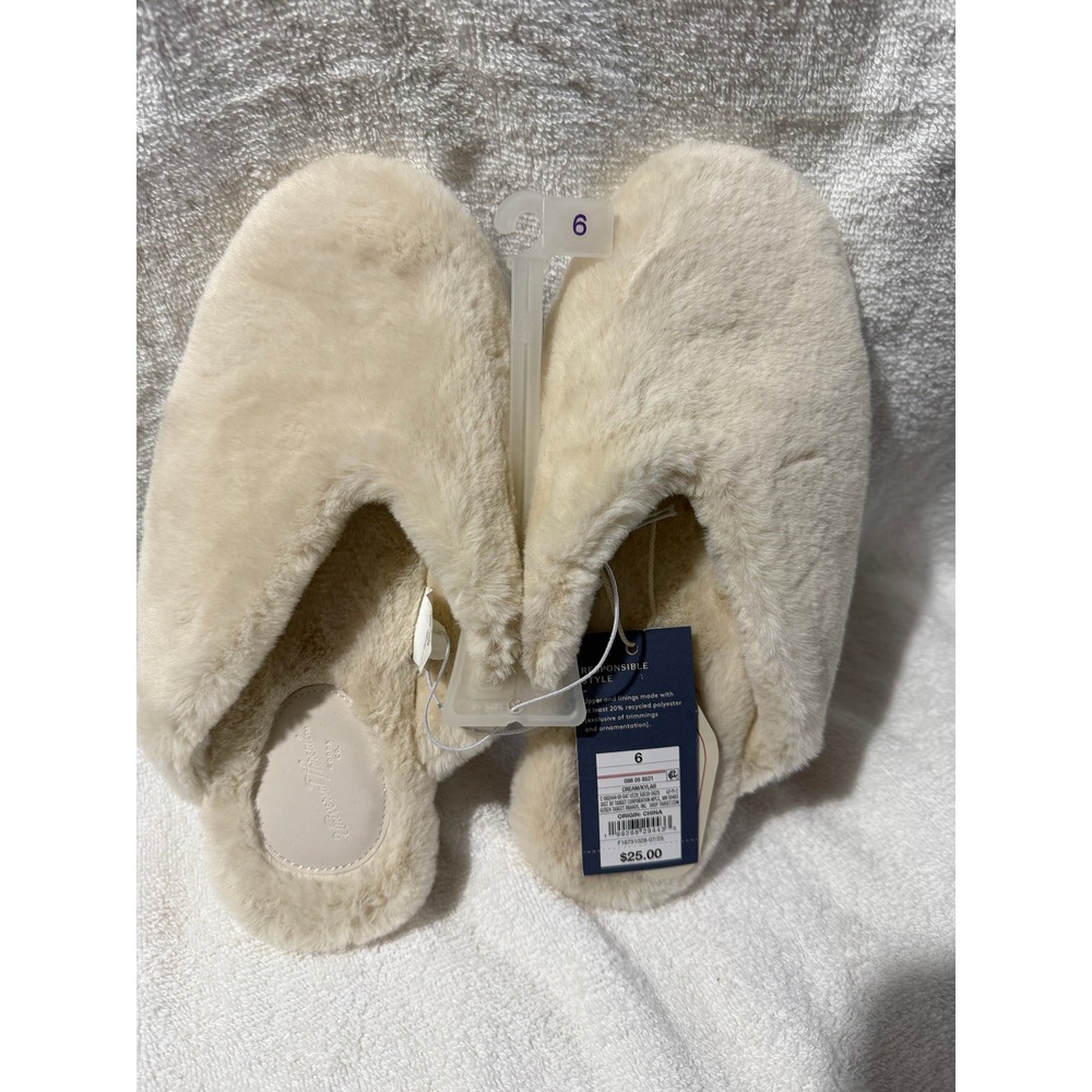 Universal Thread Kylar Cream Faux Fur Slide Slippers Womens Size 6 New